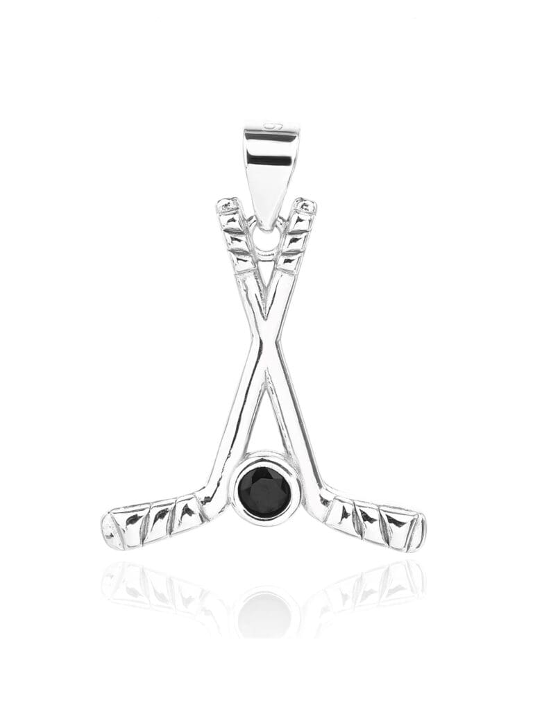 Schwarzer Stein Silber Hockeyschläger-Anhänger