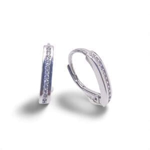 Silver white stone elegant single row patent closure earrings