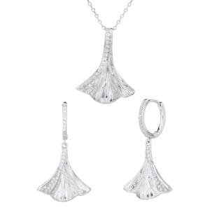 Silver jewelled ginkgo biloba leaf shape with zirconia decoration