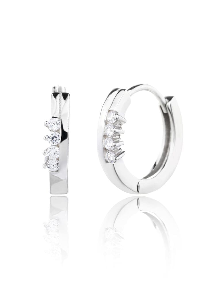Silver white cubic zirconia stone hoop earrings