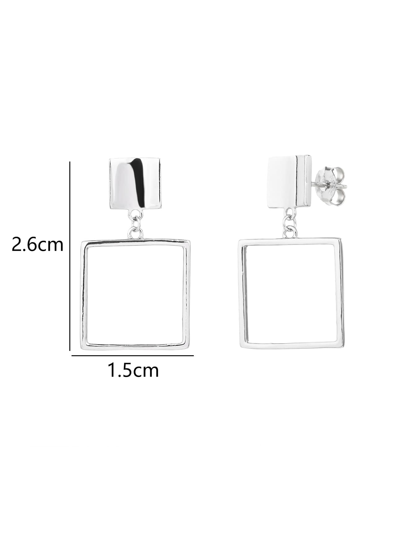 Ezüst fülbevaló minimalista négyzet formában_2