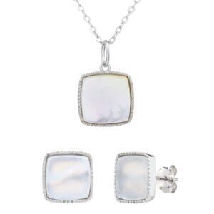 Silver pearl rectangular bead set