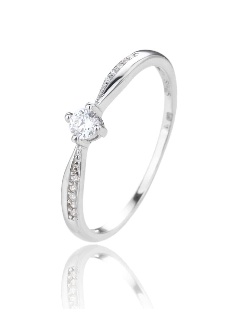 Silver ring with white cubic zirconia stones