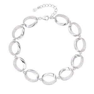 Silver bracelet with oval shaped eyes and zirconia decoration