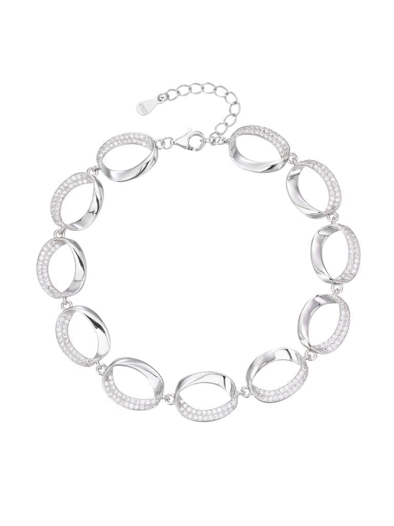 Silver bracelet with oval shaped eyes and zirconia decoration