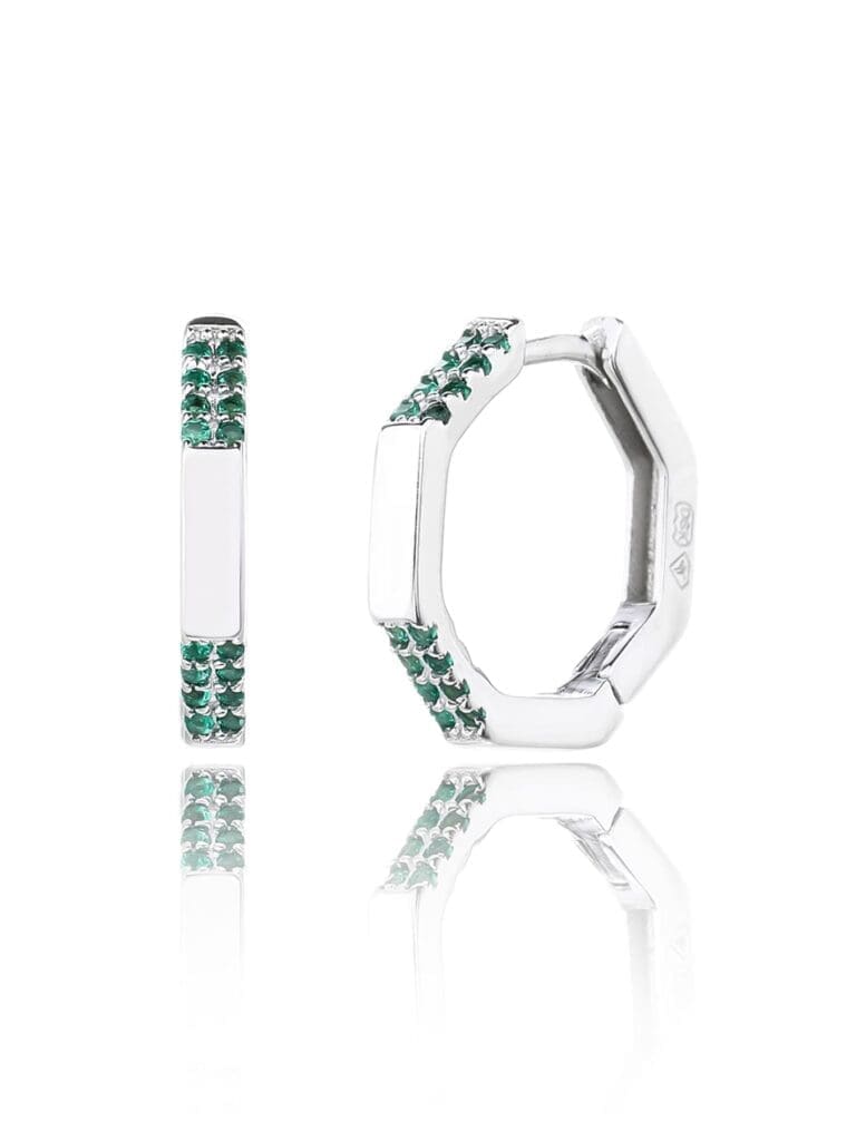 Silver octagonal green stone earrings