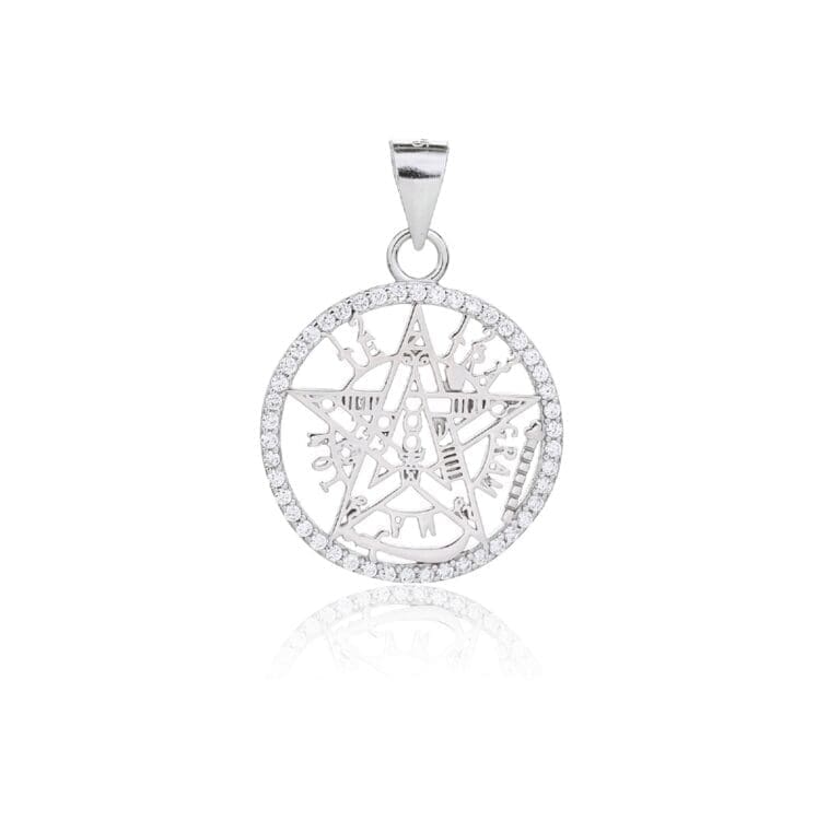 Silver pentagram pendant with sparkling cubic zirconia