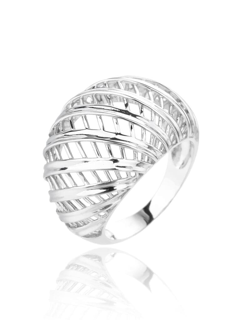 Silver wide striped design ring