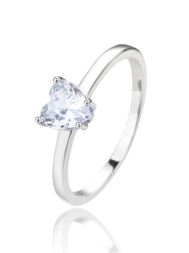 Silver heart shaped stone ring
