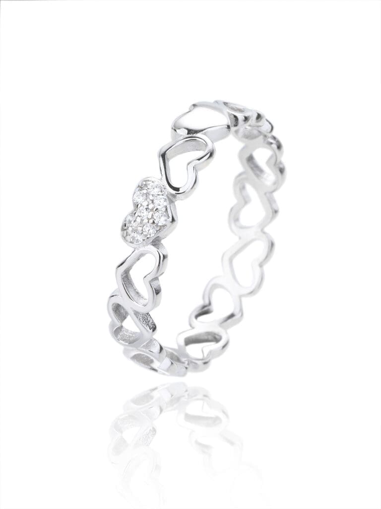 Silver heart motif ring with cubic zirconia decoration