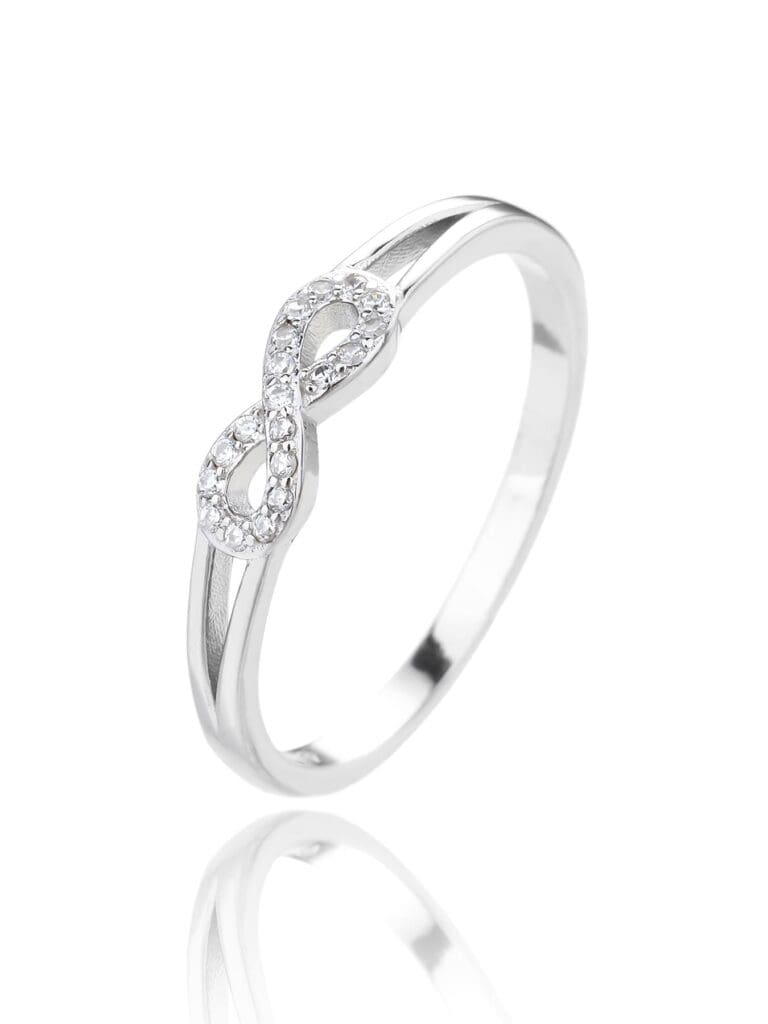 Silver infinity symbol ring with zirconia decoration