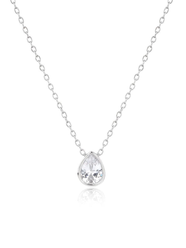 Silver water drop white cubic zirconia necklace