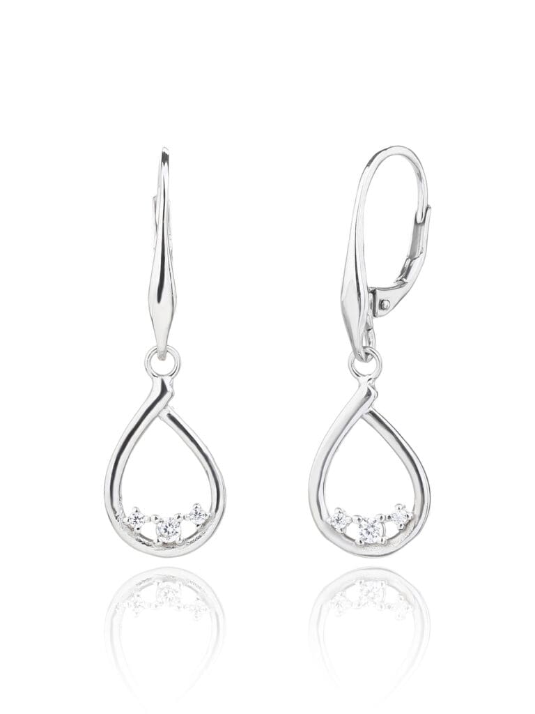 Silver drop earrings with white zirconia