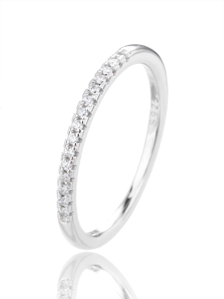 Silver ring with white cubic zirconia stones