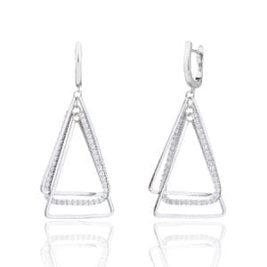 Silver triangle shape earrings with white stones