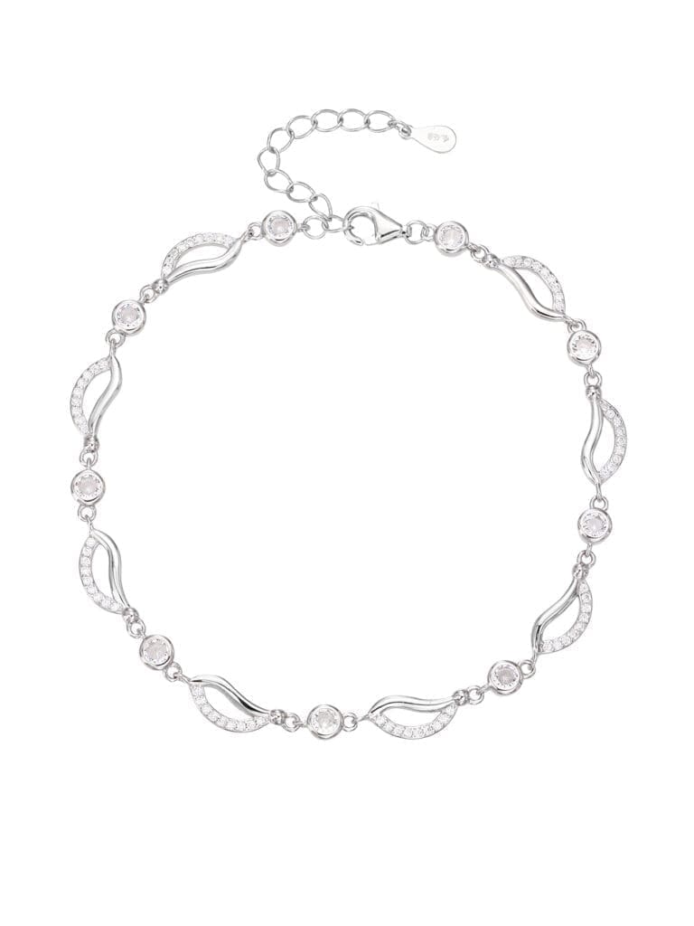 Silver bracelet with wave shaped zirconia decoration