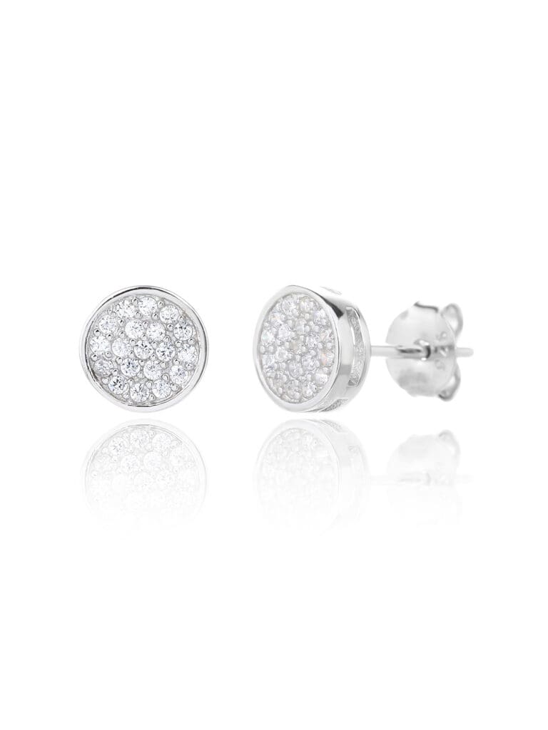 Silver circular earrings with white cubic zirconia