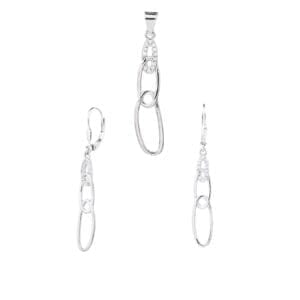 Silver chain eye set with white stones