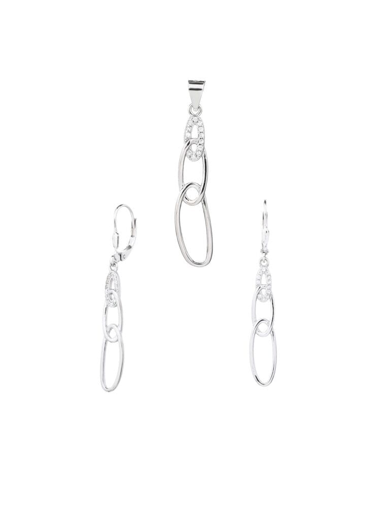 Silver chain eye set with white stones