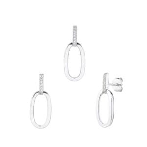 Silver oval jeweled with white cubic zirconia stones