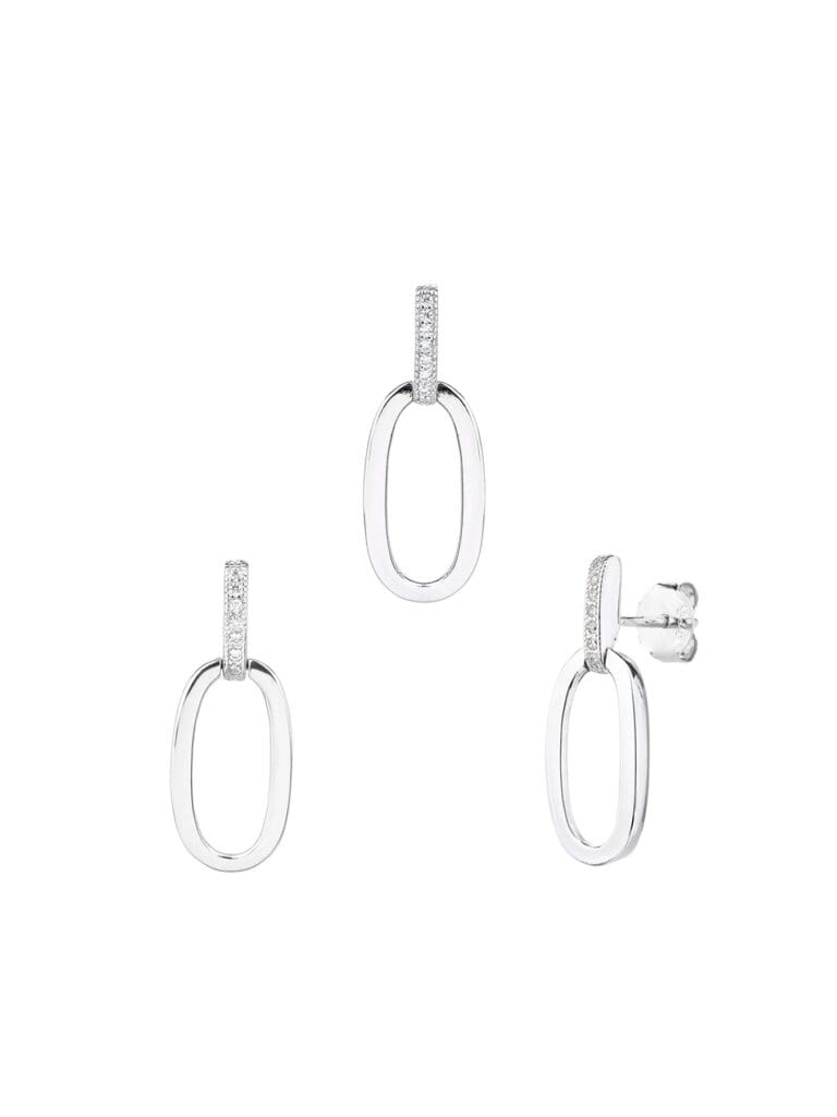 Silver oval jeweled with white cubic zirconia stones