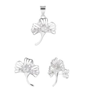 Silver fern leaves with white cubic zirconia