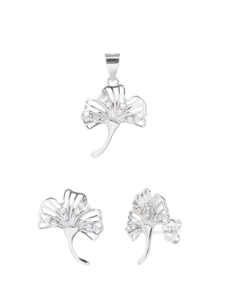 Silver fern leaves with white cubic zirconia