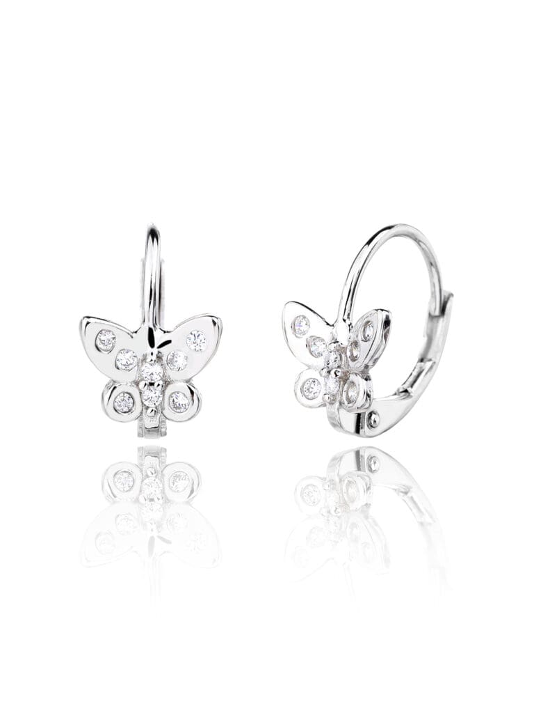 Silver butterfly earrings with cubic zirconia stones