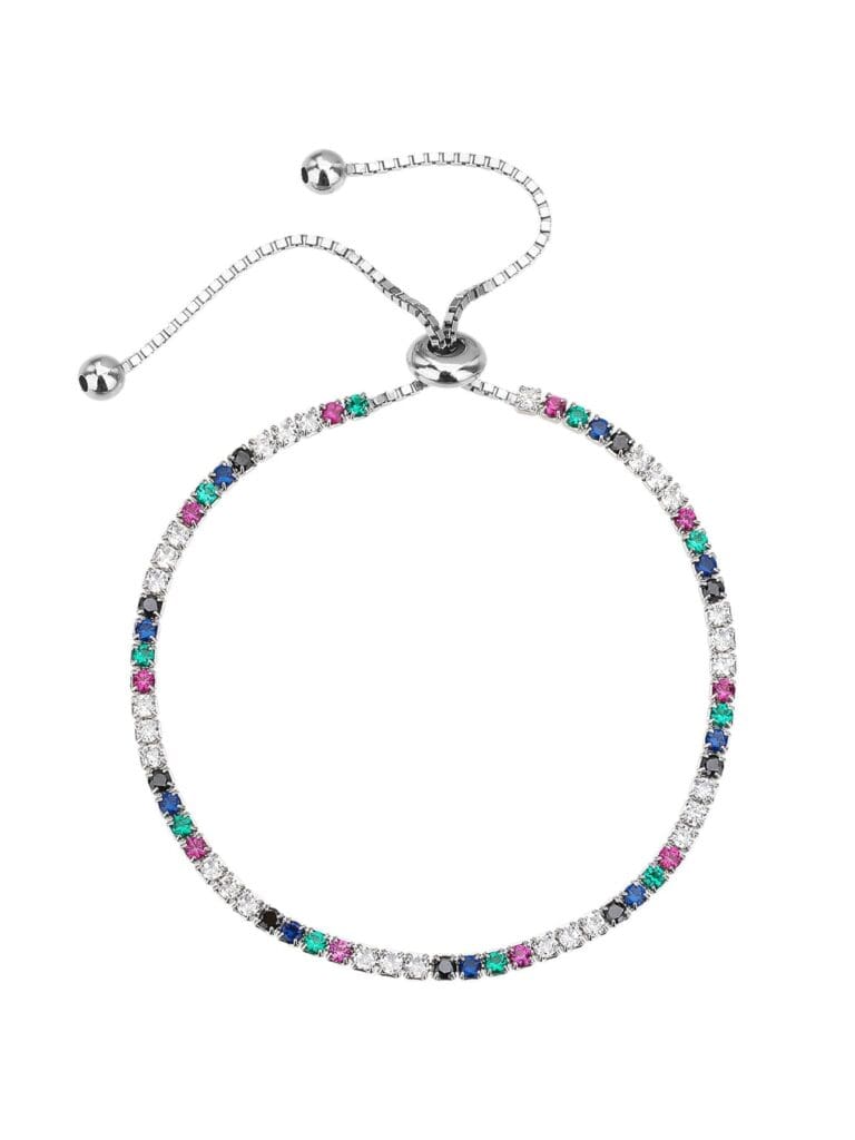 Silver coloured zirconia bracelet with adjustable sliding clasp