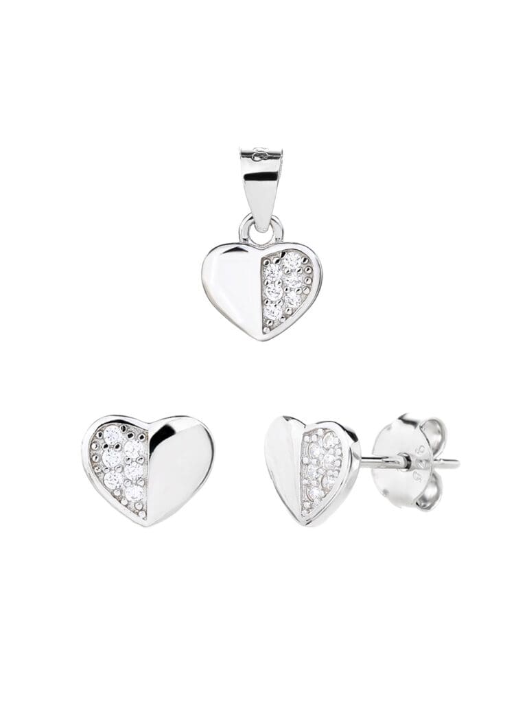 Silver heart set with white stones
