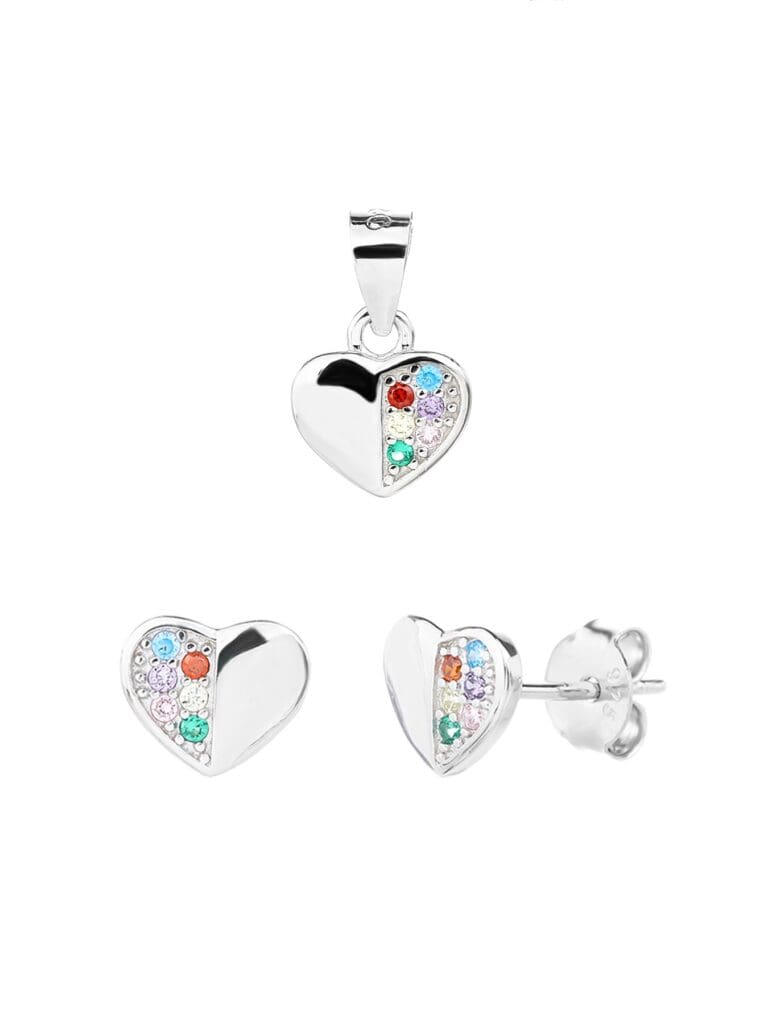 Silver heart set with coloured stones