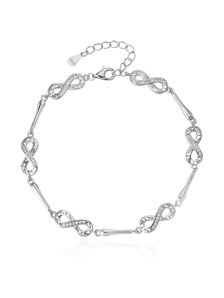 Silver bracelet with infinity symbol and zirconia decoration
