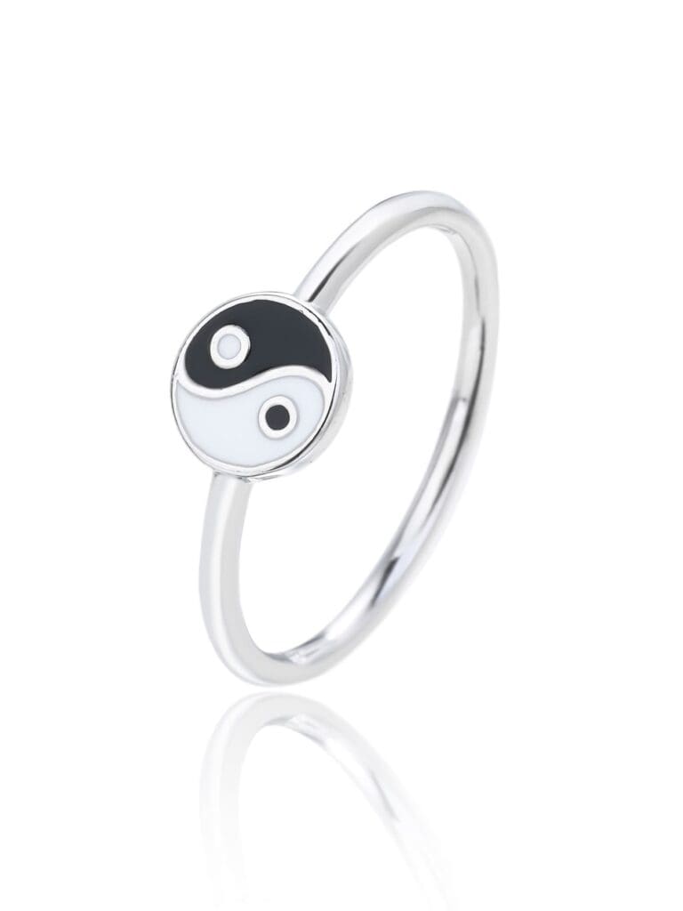 Silver ring with yin-yang symbol