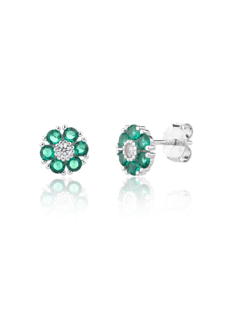 Green silver flower earrings