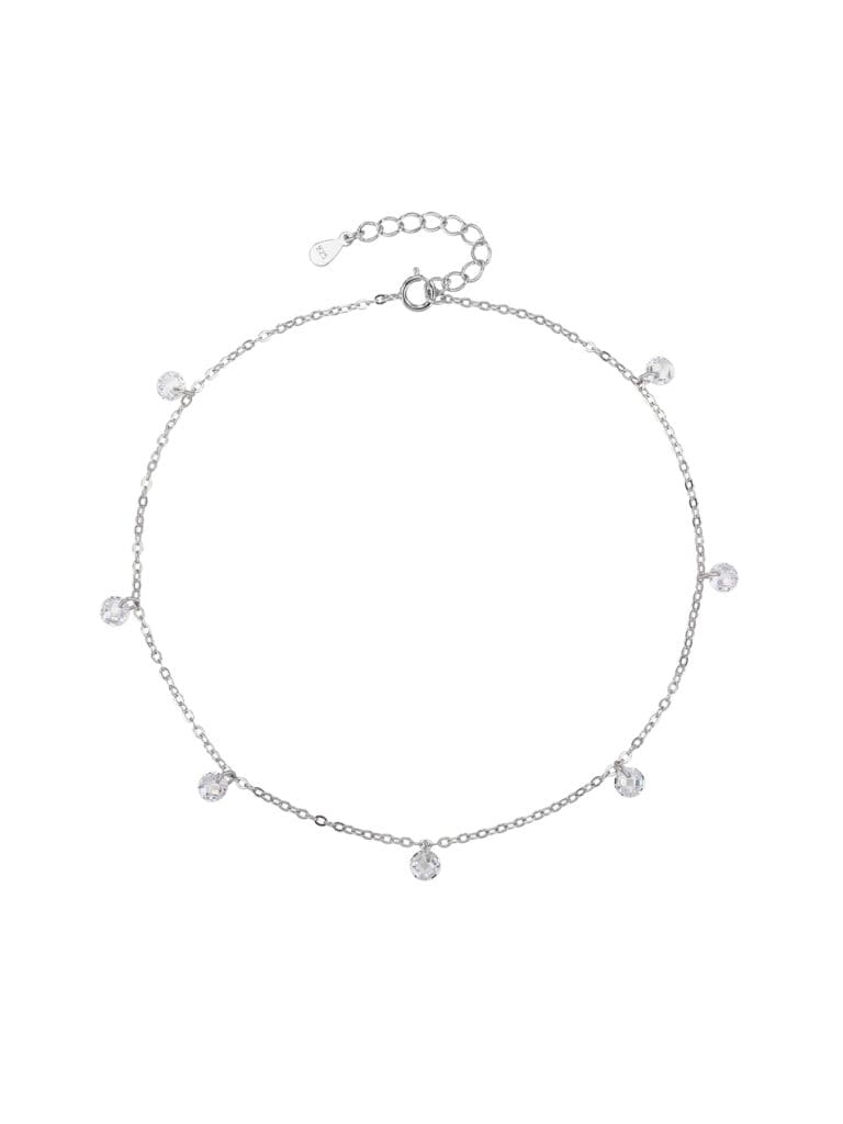 Silver anklet with white zirconia stones (24+4 cm)