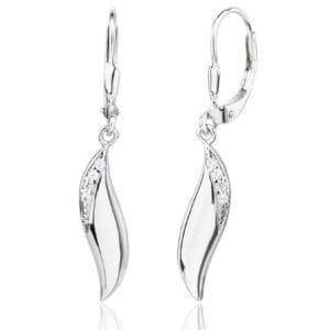 Silver wave shaped cubic zirconia stone earrings with patent closure
