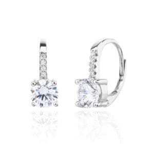 Silver round cubic zirconia stone earrings with patent closure
