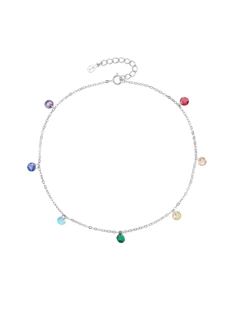 Silver anklet with rainbow stones (24+4 cm)