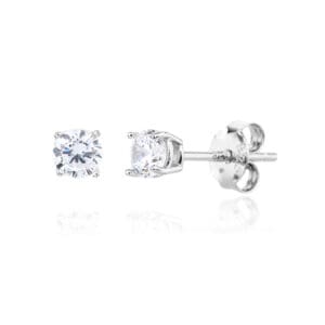 4 claw white cubic zirconia stone stud earrings with round stone