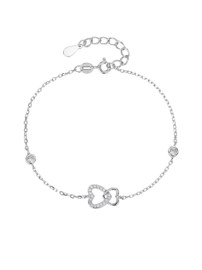 Armband mit doppeltem Herzmotiv und kubischen Zirkonsteinen