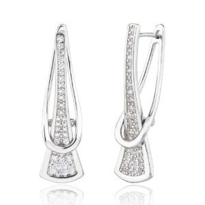 Elegant cubic zirconia stone pierced pattern French clasp earrings