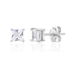 Silver 4 claw stud earrings cubic zirconia with cubic zirconia stone