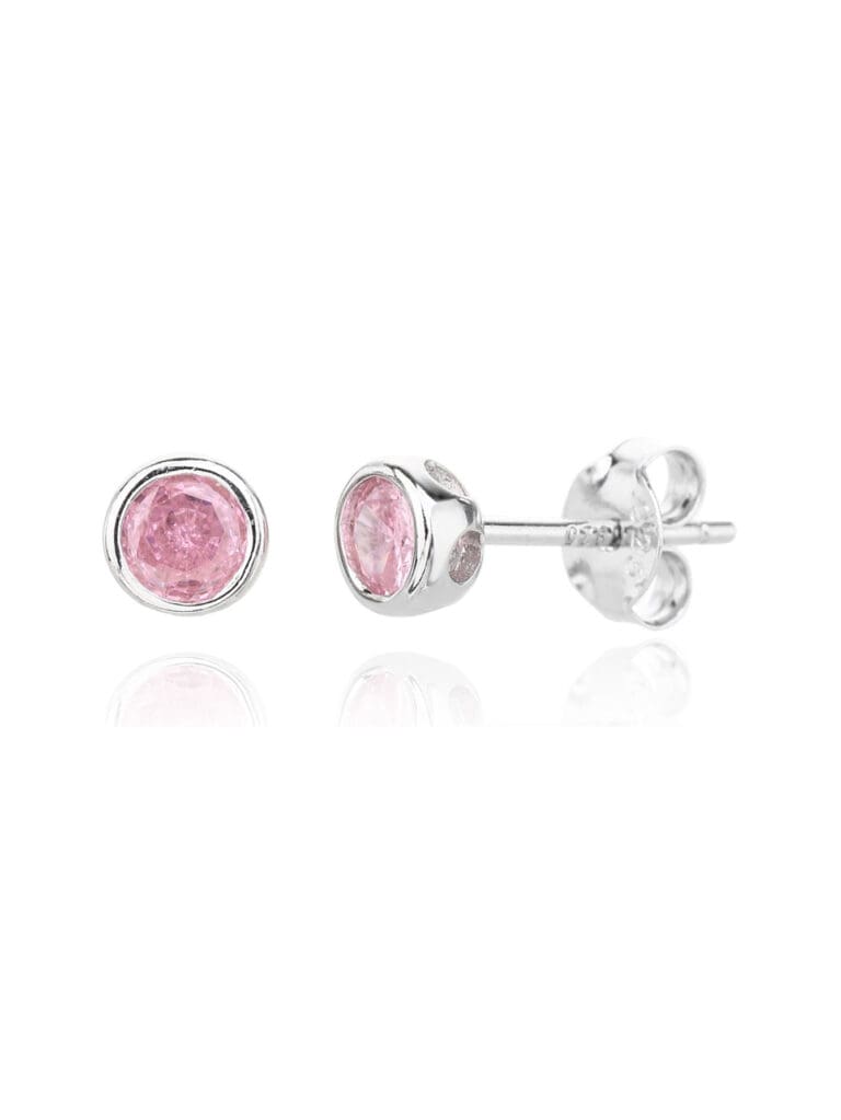 Silberne Buton Ohrstecker mit rosa Zirkoniastein