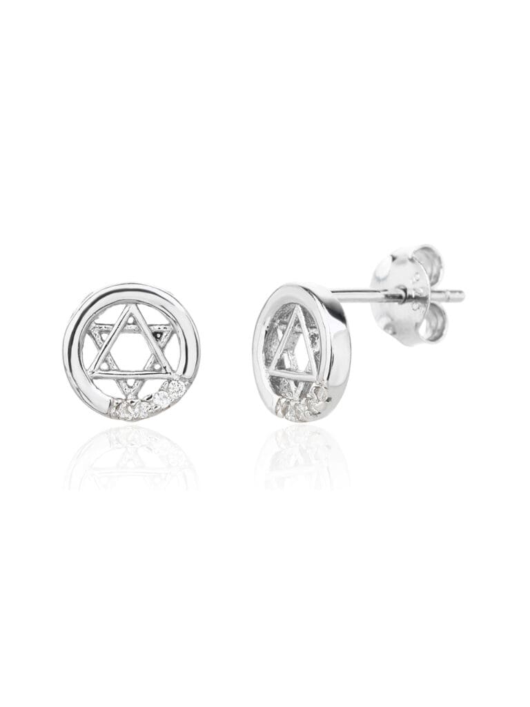 Silver six pointed star earrings with white cubic zirconia