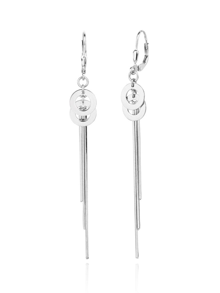 Silver circle motif dangle earrings