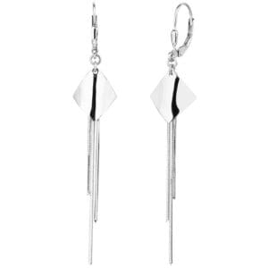 Silver long dangle earrings with diamond motif
