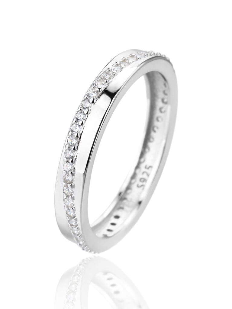 Silver hoop ring with cubic zirconia stones
