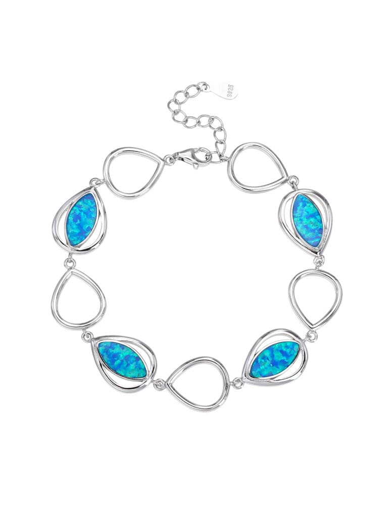 Silver bracelet with drop outline and blue opal stones (16,5+3,5 cm)