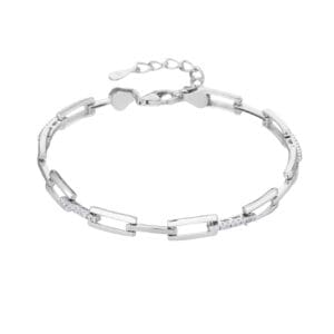 Silver bracelet with rectangle links and cubic zirconia stones (17+4 cm)
