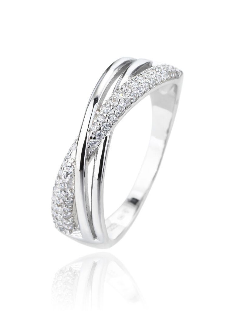 Silver micro set design ring with white cubic zirconia stones